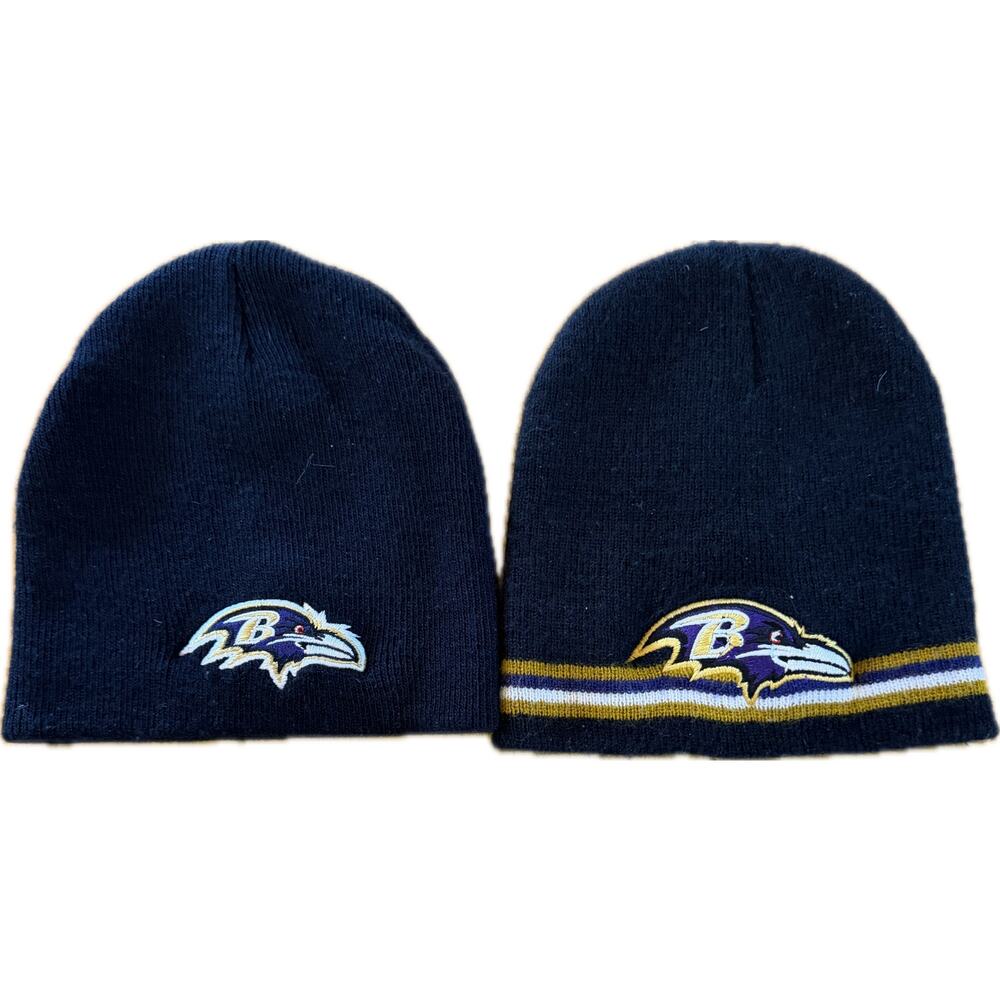 NFL‎ Team Baltimore Ravens Beanie Hats (2) Unisex One Size Black NFL Football